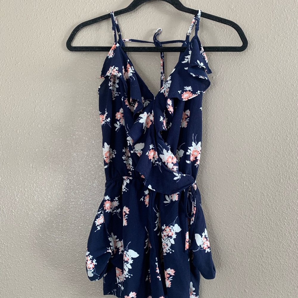 Dark blue floral romper